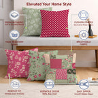 STITCHNEST Set of 5 Blossom Patchwork Collection Printed Jute Cushion Covers 16x16 Inches | Decorative Throw Pillow Covers for Sofa, Living Room, Bedroom | Perfect for Home Decor