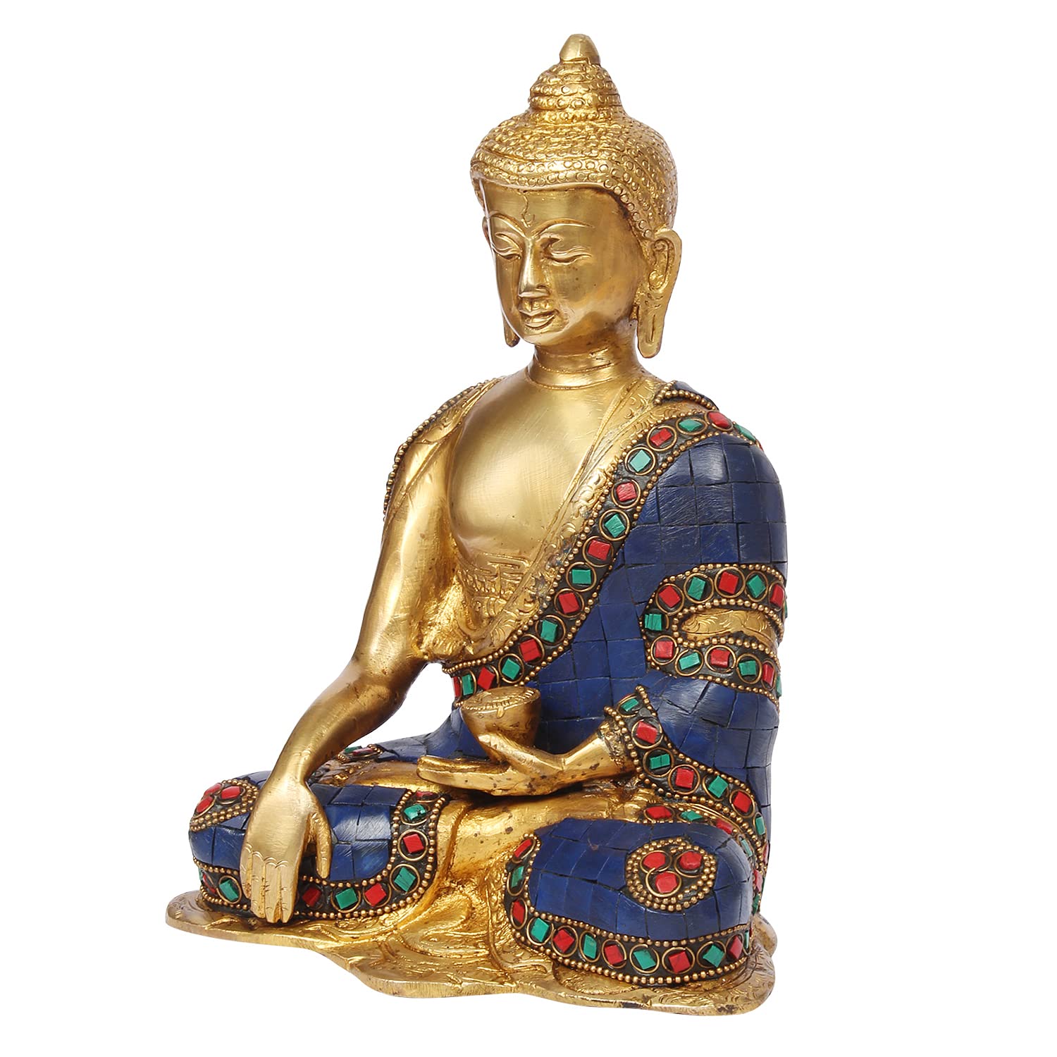 ARTVARKO™ Multicolor Brass Bhagwan Buddha Statue Bhumisparsha Murti for Home Décor Entrance Office Table Living Room Meditation Luck Gift Feng Shui (LxBxH 6x4x8 Inch)
