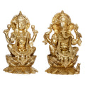 ARTVARKO Ganesha Laxmi Brass Mangalkari Jewellery Ganesh Lakshmi Bhagwan Idol Sitting on Lotus Ganpati Murti Statue 9 Inches
