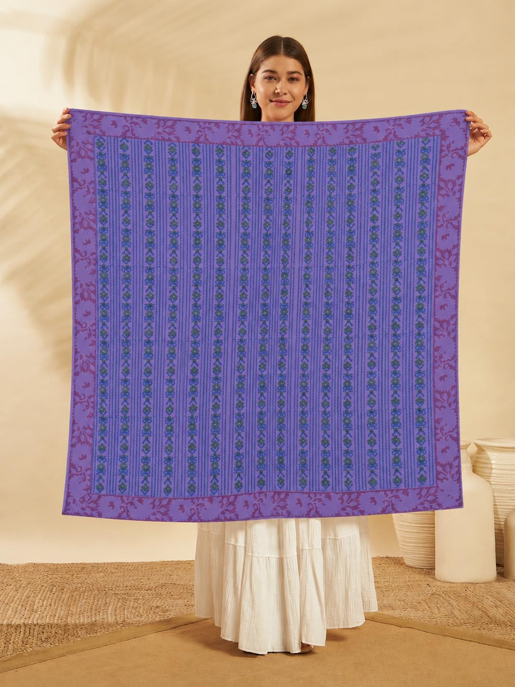 Ravaiyaa - Attitude is everything Sanganer Hand Block Printed Scarves Pure Cotton Scarf Square Hijab Dupatta 40 X 40 Inch (Purple Green Floral)