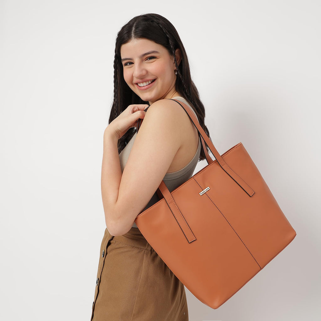 Fastrack Structured Solid Tote Bag for Women, Girls and Ladies with Top Zipper Closure | | Fits Upto 14 Laptop | Totes for Daily Office Use | Ladies Purse Handbag | Totes for Casual Carry