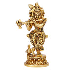 ARTVARKO Brass Krishna Idol Statue Playing Flute for Puja Mandir Krishna Murti Sculpture Gift & Home Decor 6 Inch