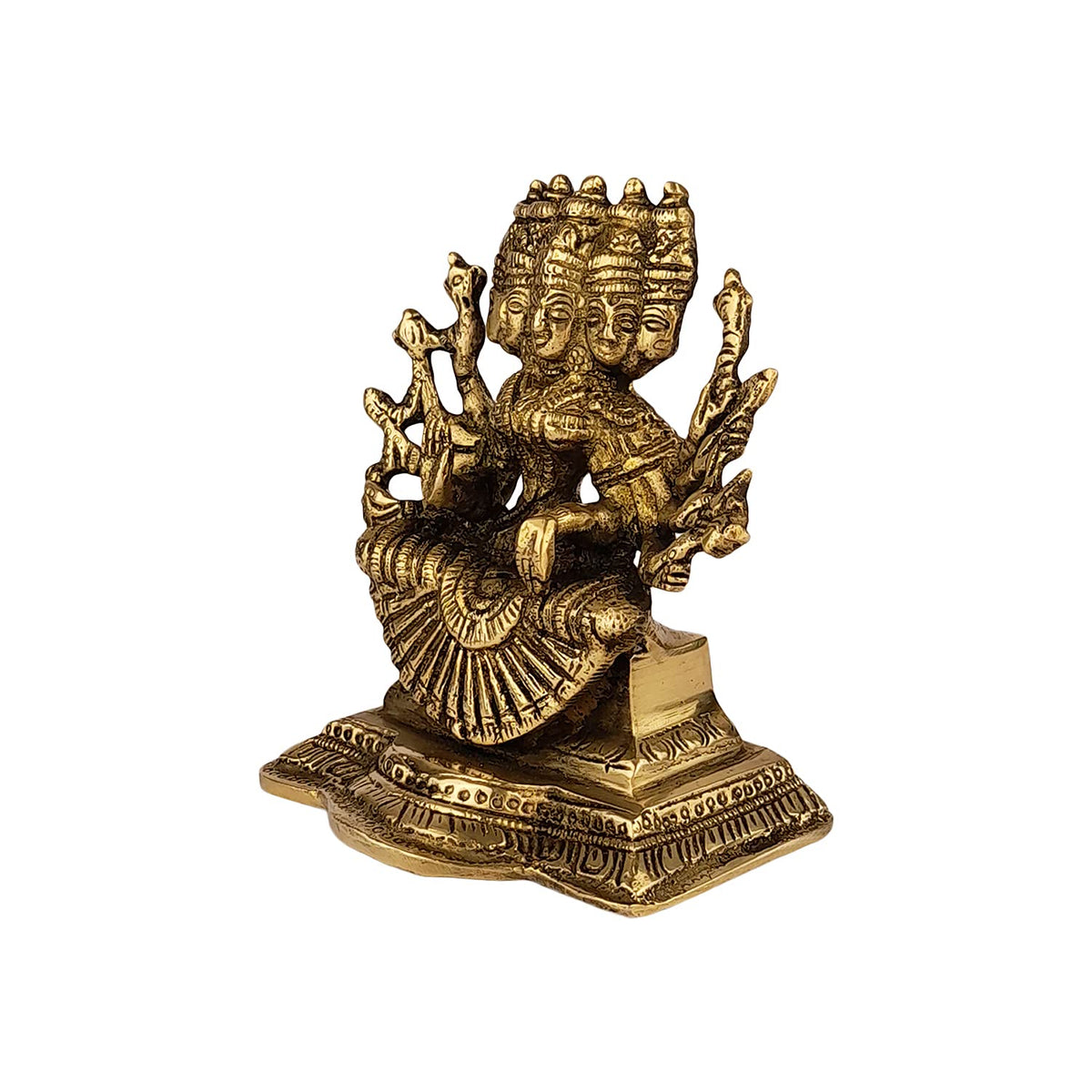 ARTVARKO Brass Idol Gayatri MATA Devi Sitting on Lotus, Savitri Hindu Goddess, Mother of Vedas, for Puja Mandir Temple Gift Decor 5 Inches