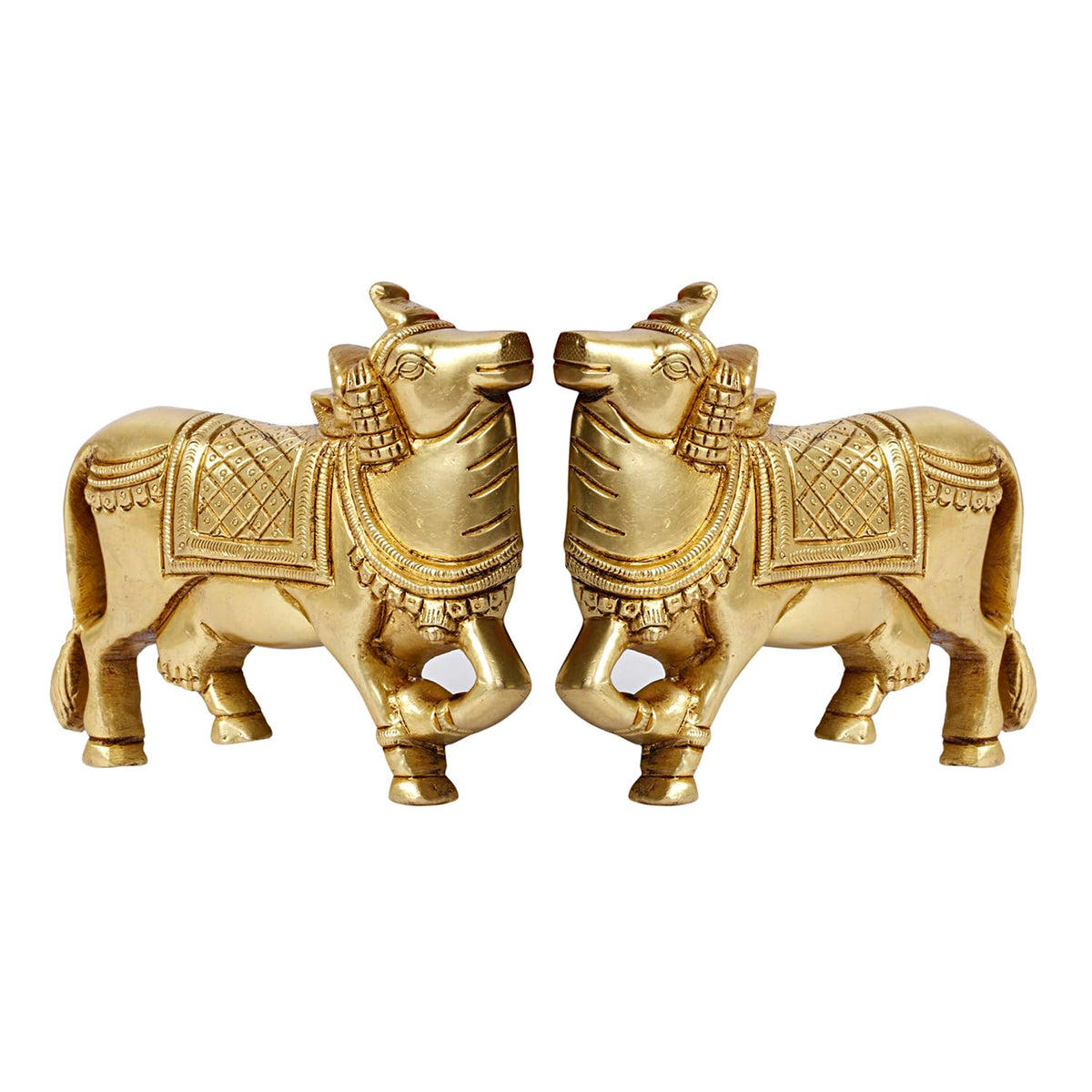 SVARUP Brass Cow Wall Hanging Vastu Gau MATA Idol, Kamdhenu Cow Pair Nandi (Gold Color 5x4 Inch)