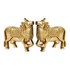 ARTVARKO Brass Kamdhenu Cow Pair Wall Hanging Vastu Gau MATA Idol, Vastu Nandi Pooja Figurine Sculpture Gold Color 5 Inches
