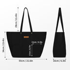 The Purple Tree Black Cotton Canvas Tote Bag for Women, Extra Large Tote Bag with Pockets, Zipper Closure, Eco friendly Cotton Travel Tote for Work, Gym, Picnic, Grocery, Shopping & Everyday Use