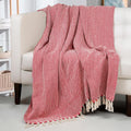HOMADORN All Season Cotton Weaved Throw Blanket for Bed/Sofa 50x70 INCHES (RED) Kafalo