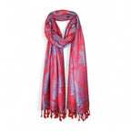 STOLE STUDIO Embellished Leaf Luxurious Viscose Stole Scarf (Red/Firozi)