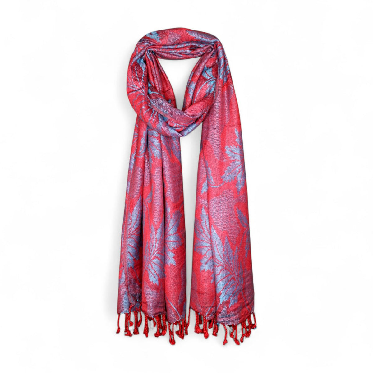 STOLE STUDIO Embellished Leaf Luxurious Viscose Stole Scarf (Red/Firozi)