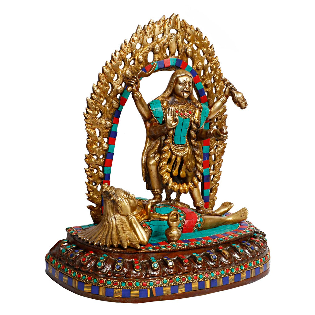 ARTVARKO Brass Kali MATA Murti Maha Kaali with Shiva Idol Mahakali Kalika Maa Statue 12 Inch