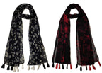 StoleVilla™ Women's Printed Chiffon Multicolored Scarf and Stoles with Tassels - Set of 2 (ST040)
