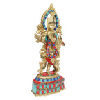 ARTVARKO Brass Lord Krishna Playing Flute Idol Murti Statue for Home Temple Décor Entrance Gallery Gift 13 Inch