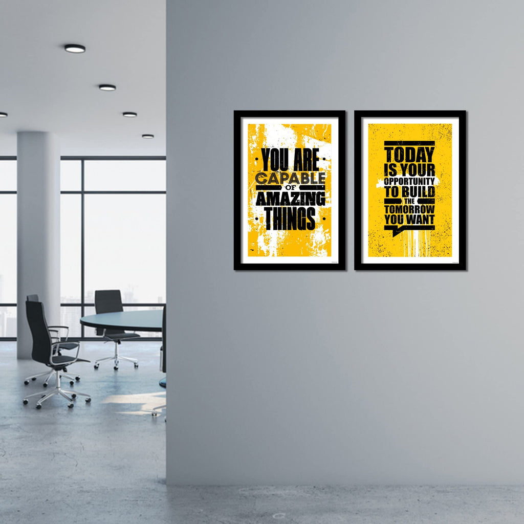 VIBECRAFTS Big Size Motivational Quote Wall Framed Painting Set of 2 For Office Digital Reprint Posters with Synthetic Wooden Frame Home, Decorative Gift Item (25 x 18 inch) (PFVC2Pcs2_905)