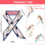 PALAY® 5pcs Hair Scarf Silk Scarf for Women Stylish Assorted Floral Print Neck Scarves & Headband Scarfs for Hair Styling or Handbag Ribbon Accessories - 34x2.7 Inch