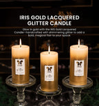 IRIS Gold Lacquered Unscented Pillar Candle | 7.1 x 15.2 cm | Long-Lasting 80-Hour Burn | Ideal for Decor, Celebrations & Gifting (Pack of 1)