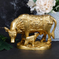 ARTVARKO Brass Cow and Calf Statue Kamdhenu Vastu Gau MATA Idol, Vastu Nandi Pooja Figurine Gold Color 5 Inch.