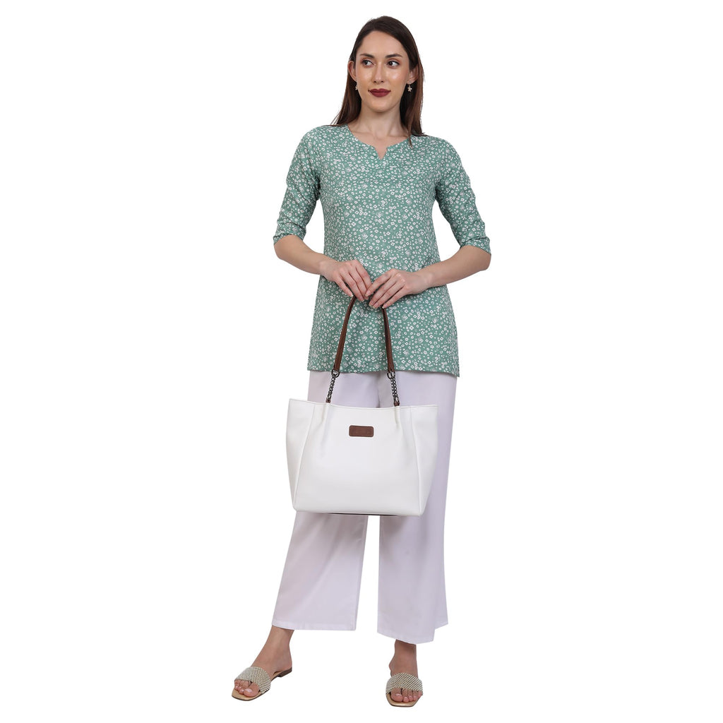 EARTHEA Women’s Faux Leather Tote Bag for Women | Stylish Shoulder Handbag with Zipper Closure & Spacious Compartments | Office Tote Bag for Women, Laptop & Daily Use | Large White Ladies Handbag