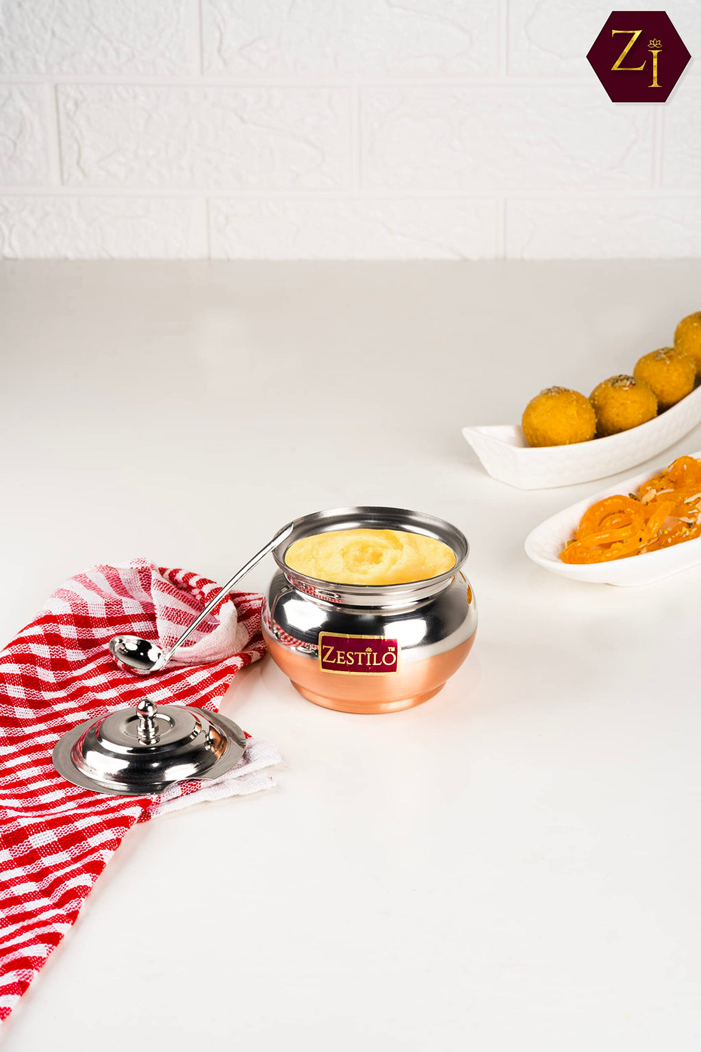 ZESTILO Ghee container with spoon, ghee container, ghee pot, oil dispenser for kitchen, ghee pot steel Oil Dispenser, copper bottom Finish 280 ml