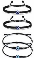 Handmade Evil Eye Bracelet Set of 4 | Black Thread Adjustable Bracelets for Women, Men, Girls & Boys | 6 mm Nazar Charm Protection Wristband