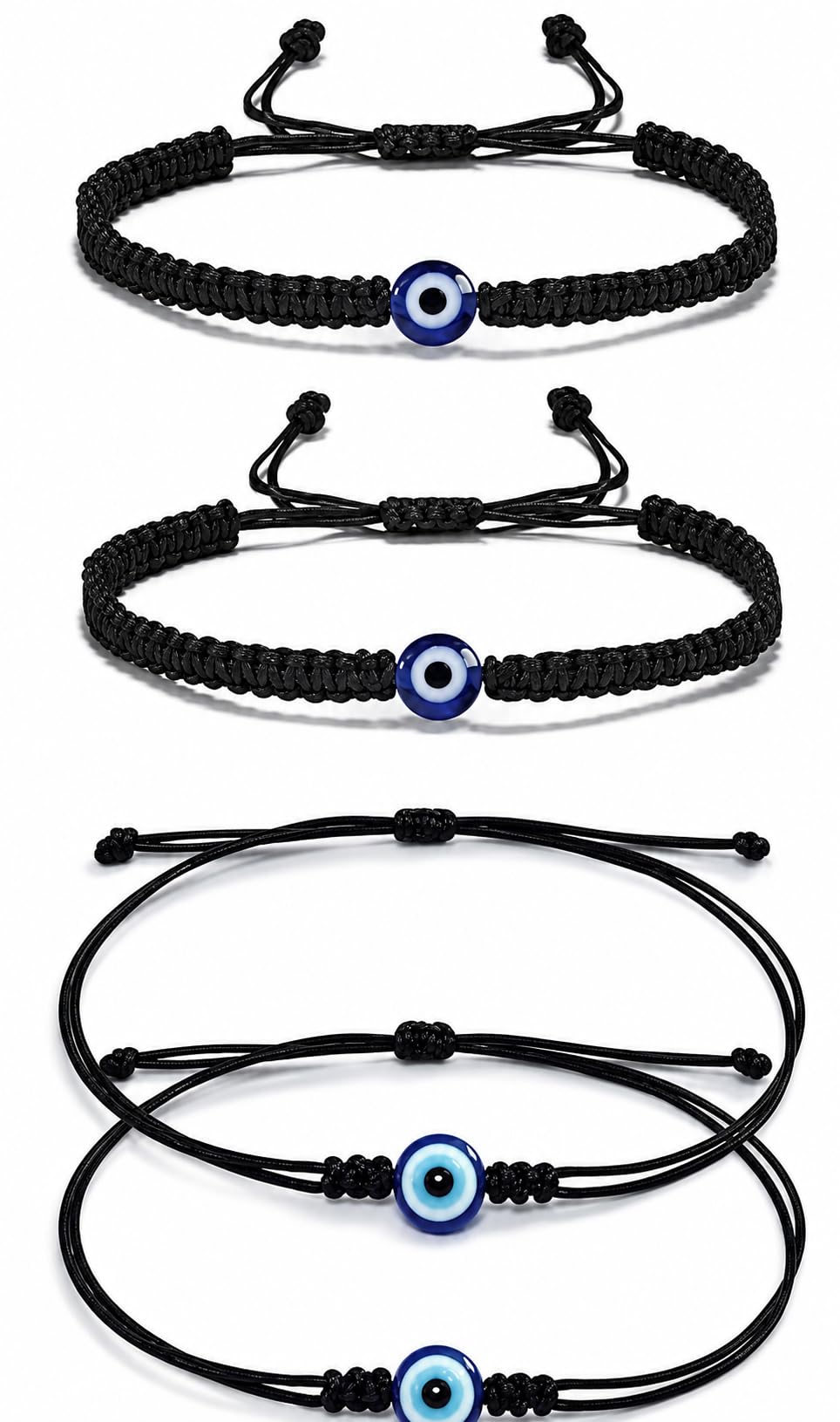 Handmade Evil Eye Bracelet Set of 4 | Black Thread Adjustable Bracelets for Women, Men, Girls & Boys | 6 mm Nazar Charm Protection Wristband