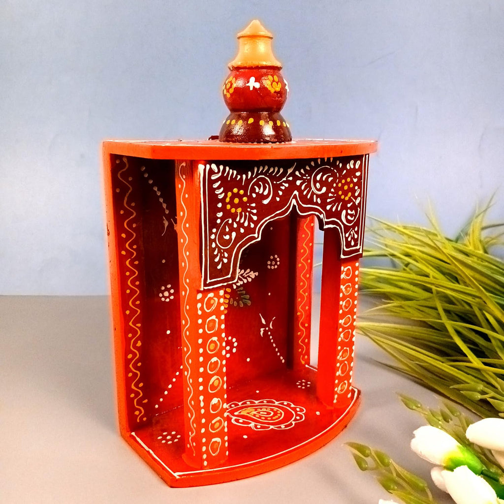 Apka Mart The Online Shop Home Temple | Pooja Mandir Small | Wooden Wall Mounted Puja Unit/Stand - for God, House, Office & Shop - 11 Inch