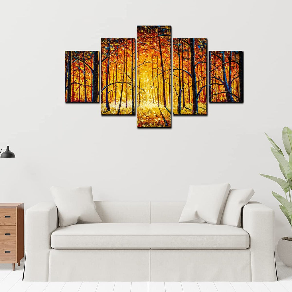 VIBECRAFTS Premium 5 Pieces Wall Painting of Sunny Tree Forest For Home|Office|Living Room|Gift (PTVC5Pcs1_5501)