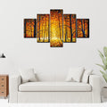 VIBECRAFTS Premium 5 Pieces Wall Painting of Sunny Tree Forest For Home|Office|Living Room|Gift (PTVC5Pcs1_5501)