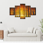 VIBECRAFTS Premium 5 Pieces Wall Painting of Sunny Tree Forest For Home|Office|Living Room|Gift (PTVC5Pcs1_5501)