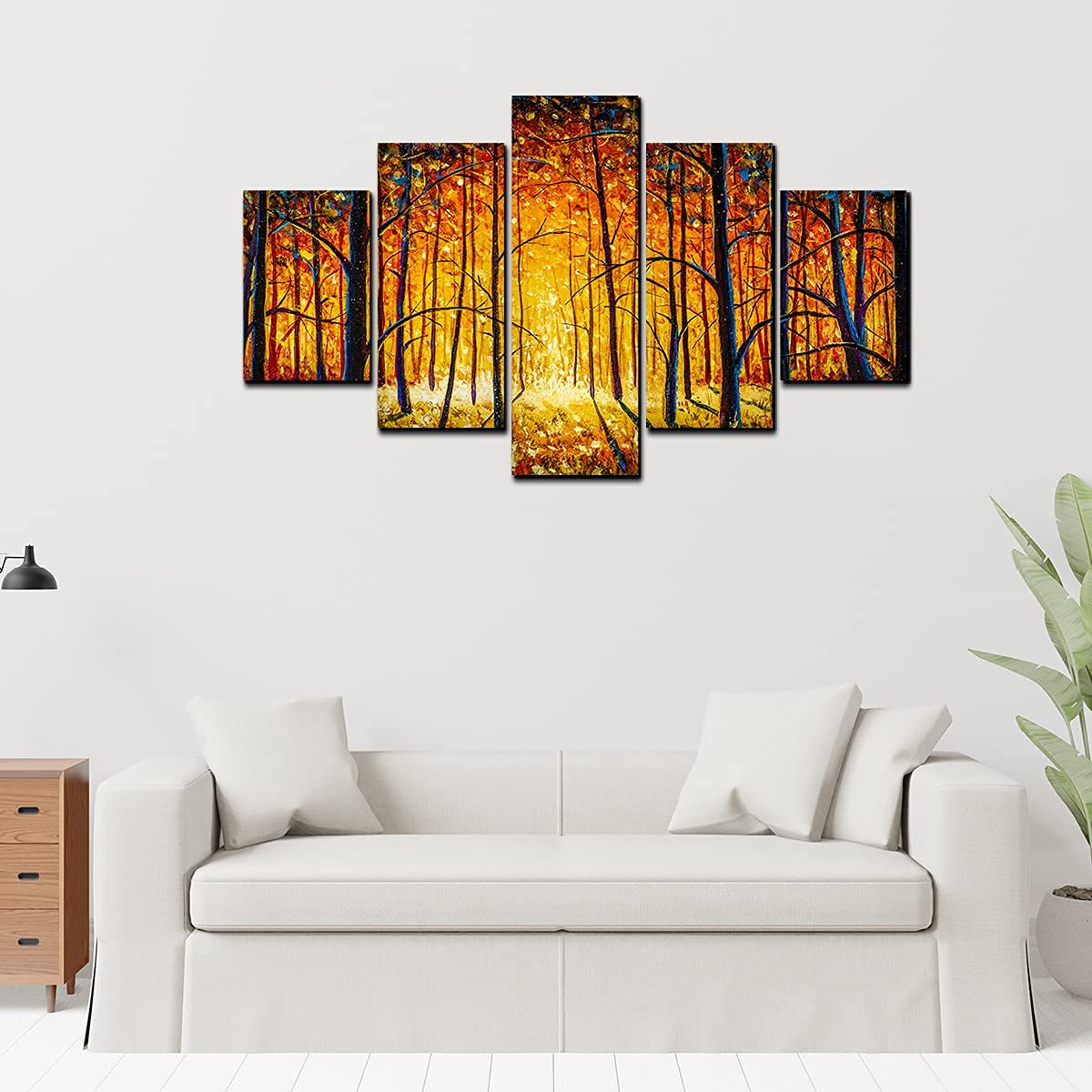 VIBECRAFTS Premium 5 Pieces Wall Painting of Sunny Tree Forest For Home|Office|Living Room|Gift (PTVC5Pcs1_5501)