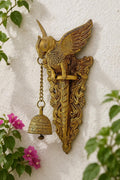 ARTVARKO Antique Brass Big Parrot Wall Hanging Bell Chain Welcome Home Decoration for Mandir Ganti for Temple Pooja Height 10 Inches