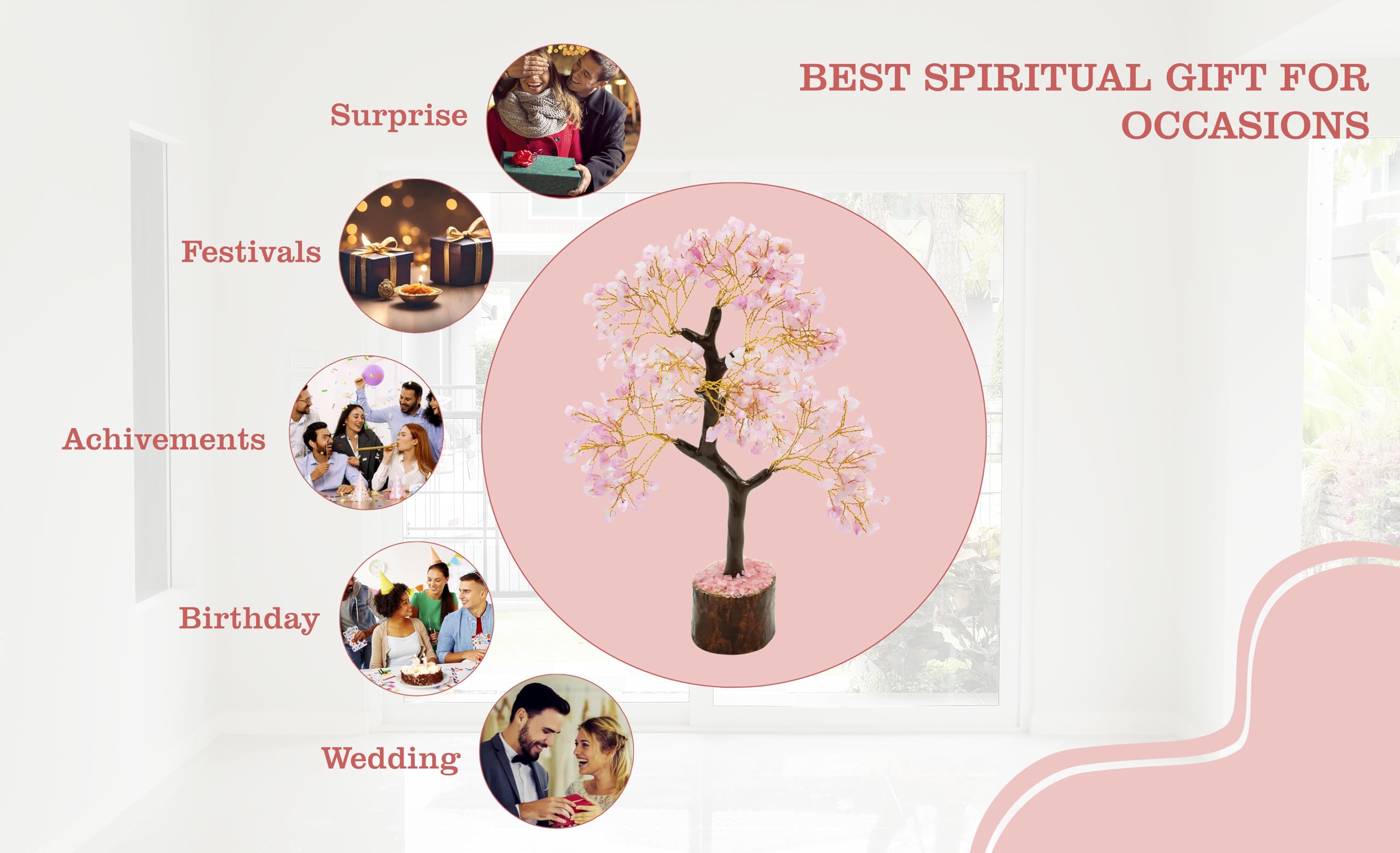 Vastu Vardan Rose Quartz Tree | 300 Beads | Love-Attracting Crystal Tree for Emotional Healing, Compassion, and Harmony | Spiritual Decor for Home and Office