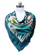 leeza store Women's Silk Scarf For Women – Deep Teal Blue Tropical Abstract Digital Print, 40 X 40 Stylish Stole, Head & Neck Wrap
