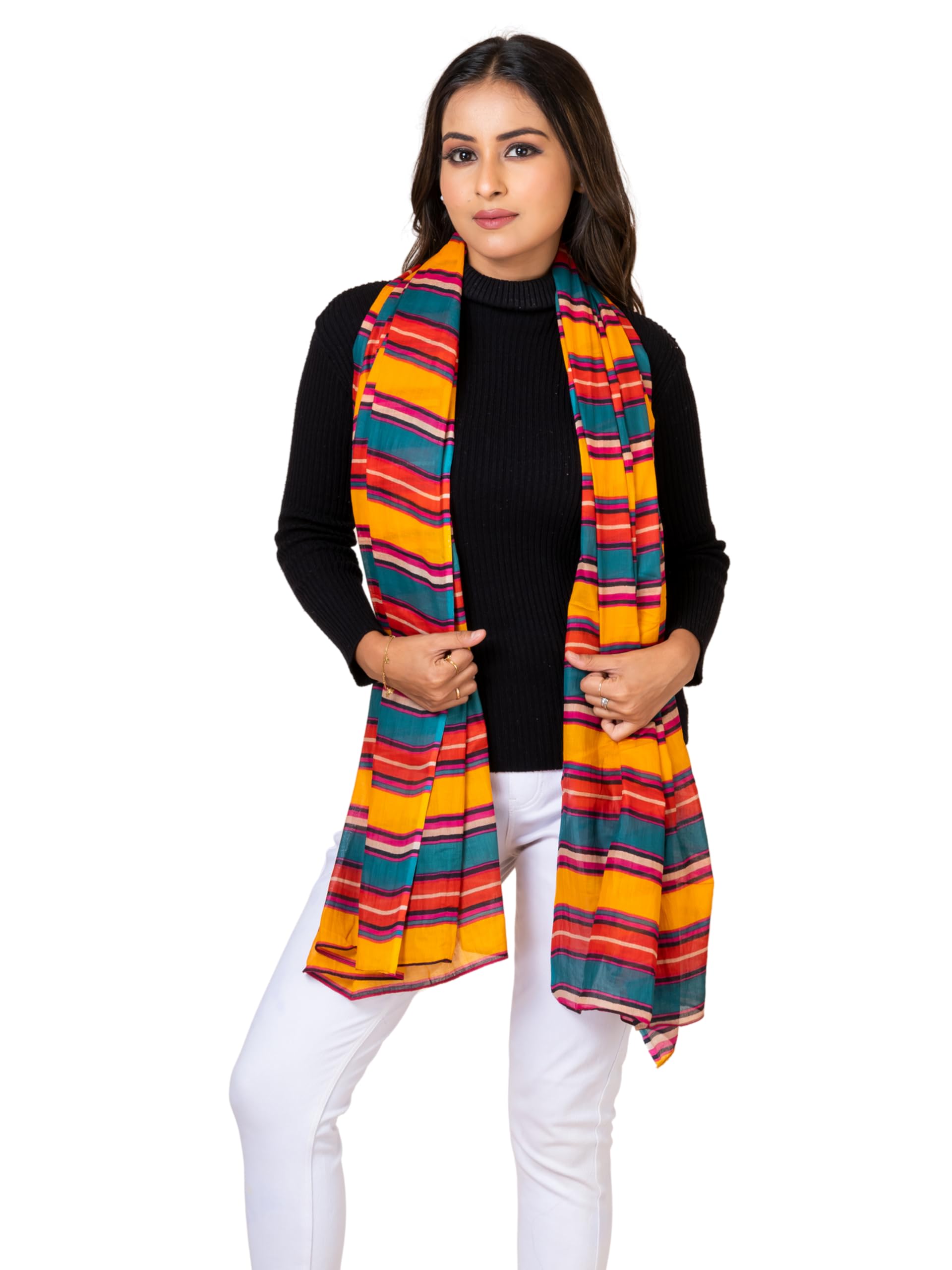AQVA Printed Cotton Scarf for Women Stylish (Dhari) | Head and Face Cover Scarf for Girls with 100% Cotton | Soft & Lightweight Scarves/Stoles for all Weather (72 x 43 in)