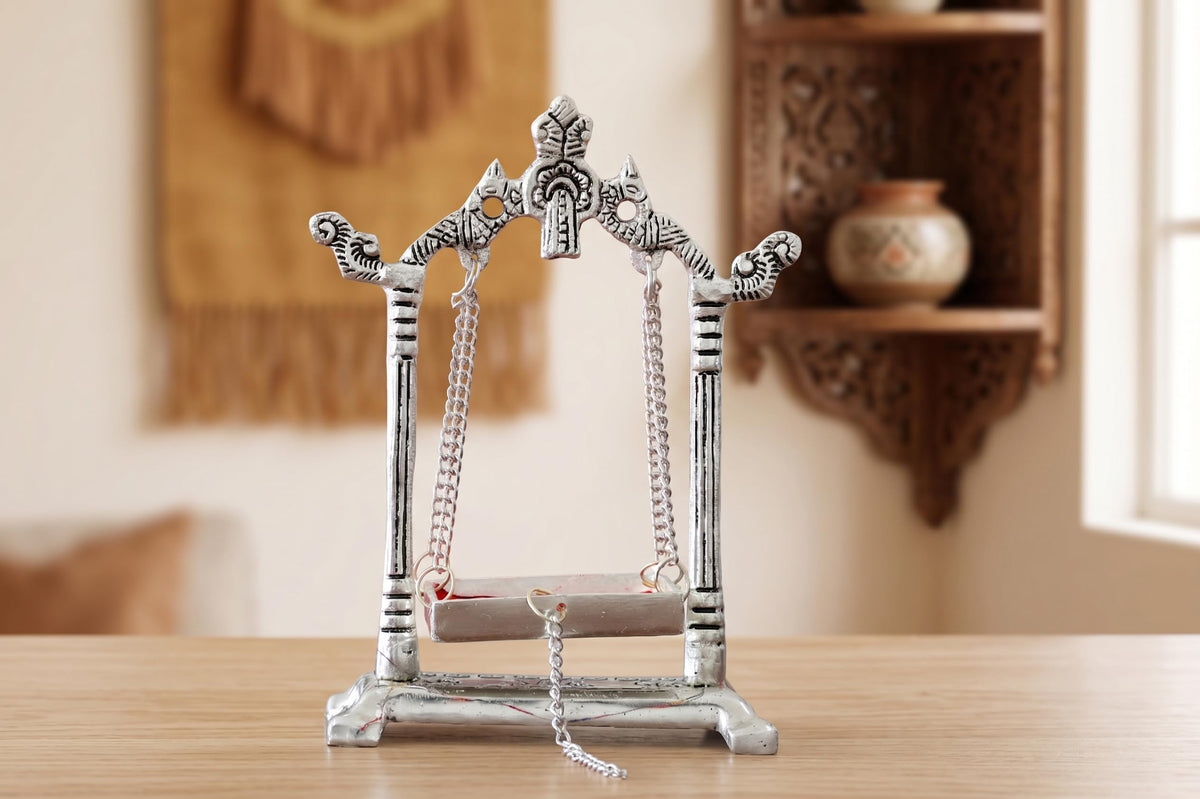 KridayKraft Aluminium Pipe Palna Silver/Laddu Gopal Jhula for Home Decor, Pooja, and Janmashtami.