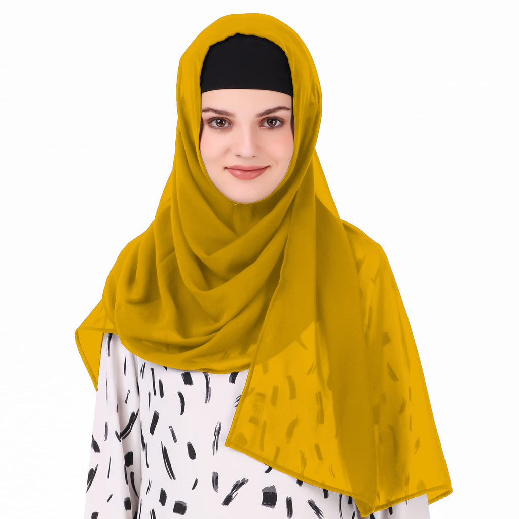 MyBatua Long Hijab in Breathable Soft Georgette large Head Wrap, Wholesale Price, 1pc Scarf HJ-020 (50x180 cm, Mustard)