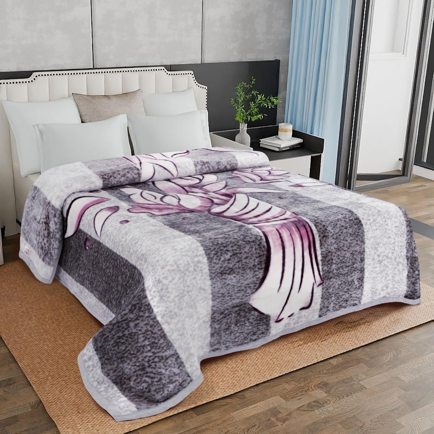 Signature All Season Double Bed Blanket | Super Soft Plush, Lightweight & Cozy | 220 x 240 cm | 2.5 kg | Multi-Color Vibrant Print | Ideal for Winter, AC Use & Gifting (Twilight Petals) Kafalo