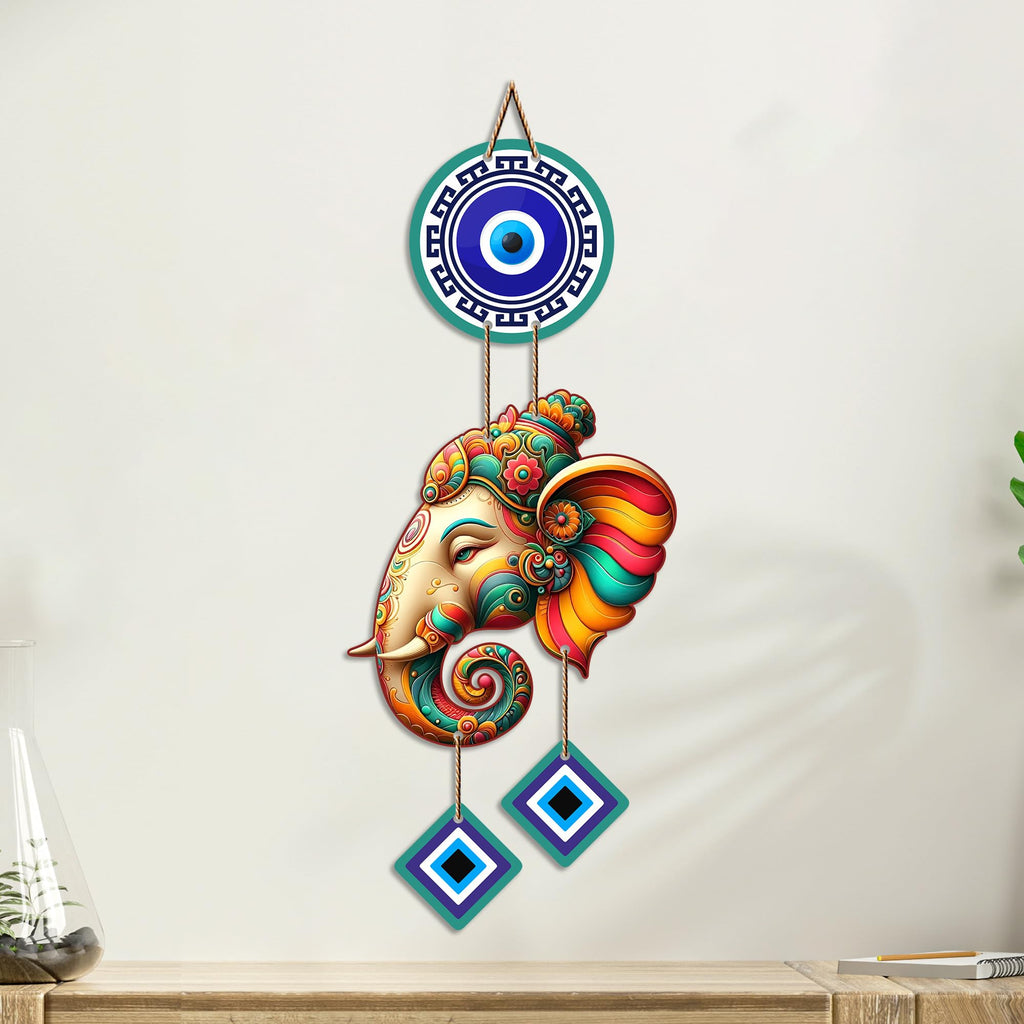 Artvibes Vighnaharta Ganesh Evil Eye Wall Decor for Main Door Entrance | Nazar Protection Hanging for Home Temple Living Room Office | Spiritual Vastu Good Luck Decorative Wall Art Gift (WH_8568N)