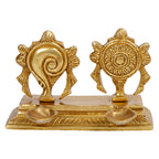 Artvarko Lord Vishnu Religious Symbols Shankha Chakra Design Brass Oil Lamp Diya Deepam Deepak Kuthu Vilakku (16x9x11 Cm)