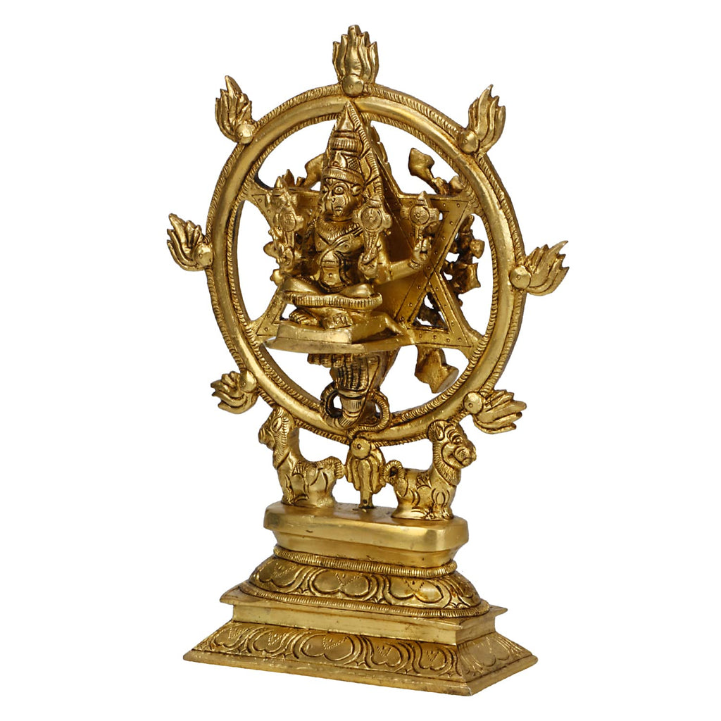 ARTVARKO™ Sudarshan Lord Vishnu16 Arms Statue as Sudarshana and Narsimha Other Side Brass Statue Murti Idol Religious Showpiece 9.5 Inch