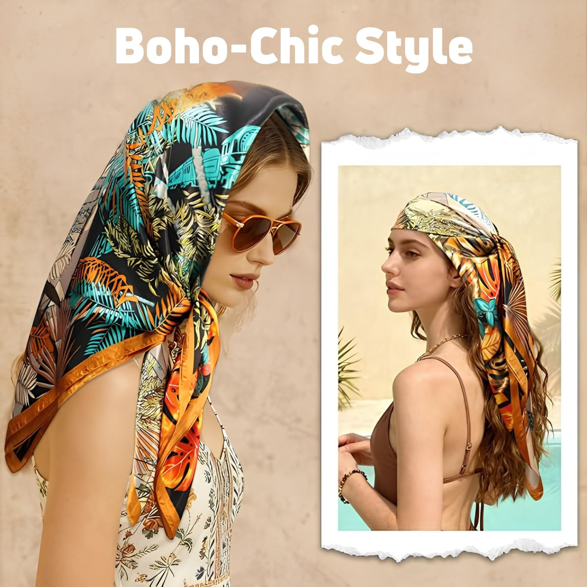 CoolShef Silk Like Satin Scarf for Women Large 35 Square, Lightweight