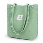 Street27 Korean Canvas Corduroy Tote Bag Casual Work Shoulder Handbags, Multi-Purpose Bag, Sturdy Canvas Bag With Large Capacity, Shopping Bag For Office, College & Daily Use (Light Green, Womens)