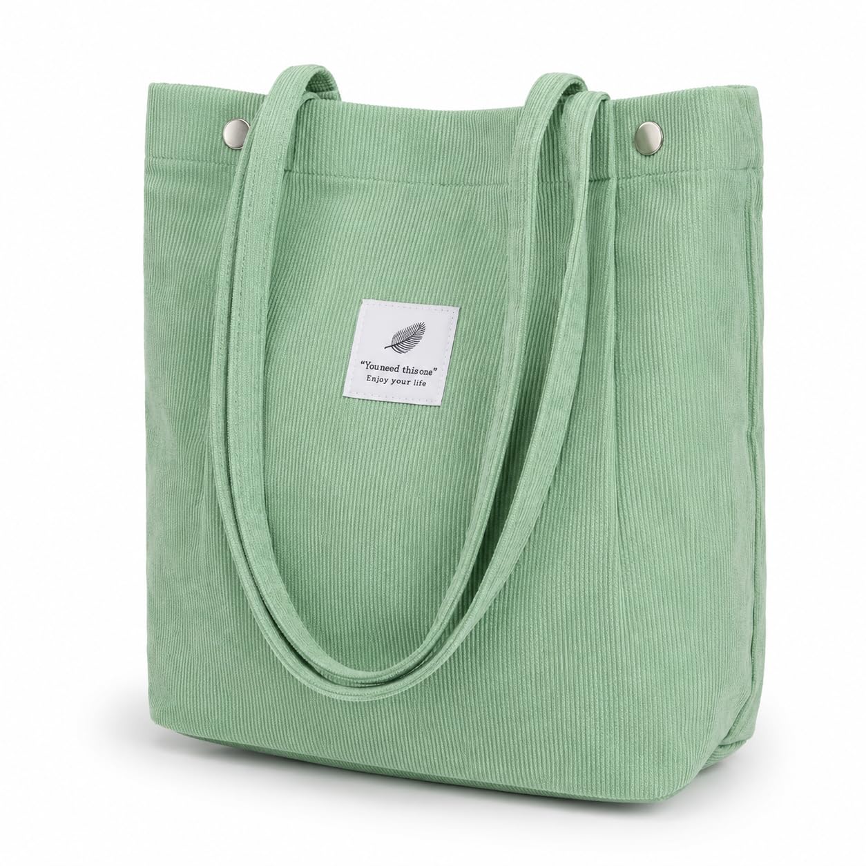 Street27 Korean Canvas Corduroy Tote Bag Casual Work Shoulder Handbags, Multi-Purpose Bag, Sturdy Canvas Bag With Large Capacity, Shopping Bag For Office, College & Daily Use (Light Green, Womens)