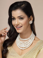 Sukkhi Beautiful Bright Gold Plated Handmade Multilayer Pearls Choker Necklace with Studs Earring Jewellery Set for Women & Girls Occasions|NS107385