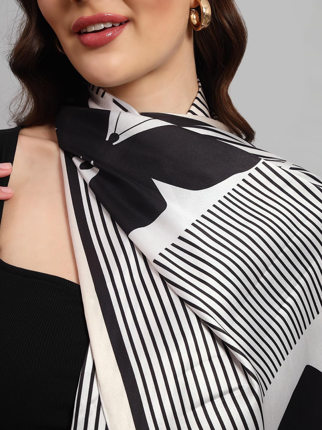 Ravaiyaa - Attitude is everything Women Lightweight Printed 100% Satin Silk Scarf Stoles Breathable Neckerchief Head Beach Wrap Scarves (Black White Butterfly, 70 x 20 Inch)