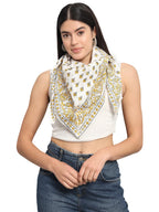 Ravaiyaa - Attitude is everything Sanganer Hand Block Printed Scarves Pure Cotton Scarf Square Hijab Dupatta 40 X 40 Inch (Yellow)