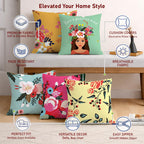 STITCHNEST Set of 5 Bloom & Positivity Collection Printed Jute Cushion Covers 16x16 Inches | Decorative Throw Pillow Covers for Sofa, Living Room, Bedroom | Perfect for Home Decor