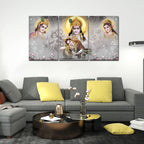 VIBECRAFTS 3 Pieces Beautiful Radha Krishna Canvas Wall Painting Fitted With Wooden Frame For Home | Office | Living Room | Gifts (PTVC3Pcs3_11501)