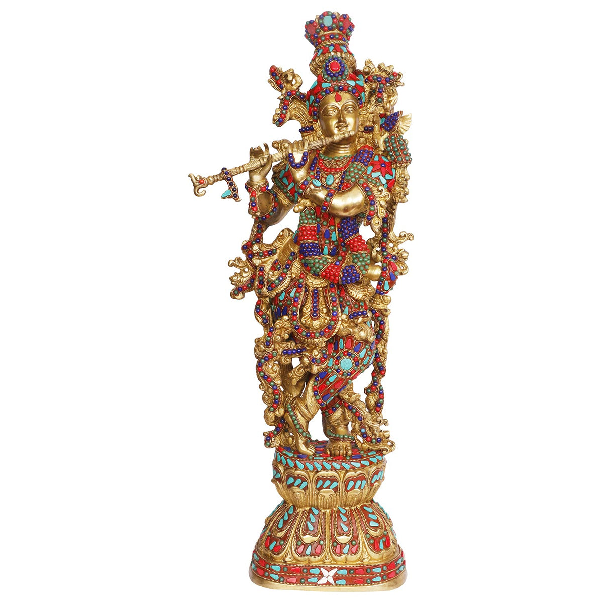 ARTVARKO Lord Murli Manohar Krishna Krishan Statue with Brass Inlay Handwork Murti Gift & Home Décor Big Size- Height 29 Inches