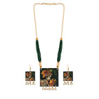 I Jewels Traditional Wooden Art Pendant Pearl Style Necklace with Earrings Set for Women (ML284)