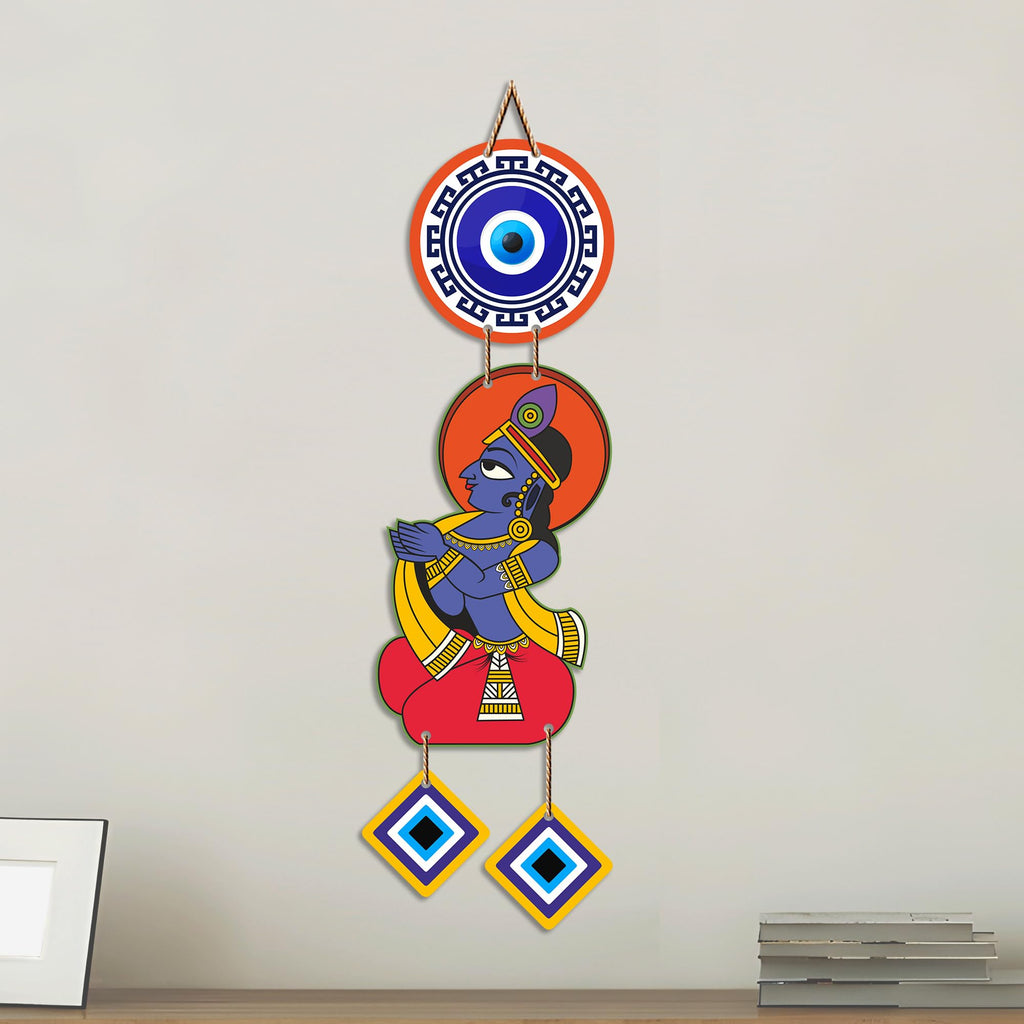 Artvibes Cute Kanha Evil Eye Wall Decor for Main Door Entrance | Nazar Protection Hanging for Home Temple Living Room Bedroom | Good Luck Vastu Decorative Gift (WH_8574N)